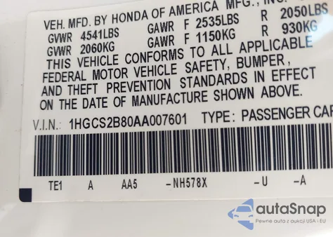 2010 Honda Accord 3.5 Ex-L z USA, uszkodzony, nr VIN 1HGCS2B80AA007601